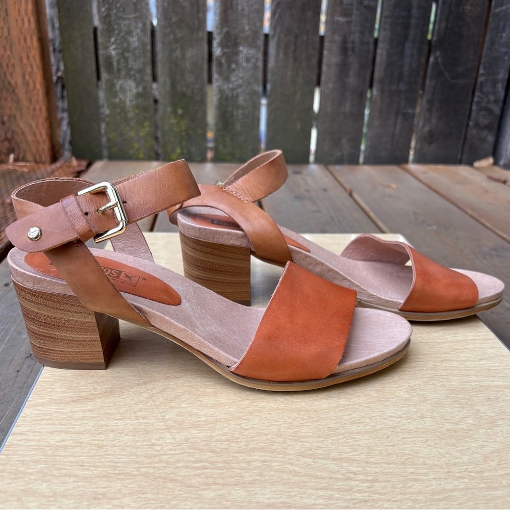 PIKOLINOS Cabo Verde Tan & Natural Leather Block Heel Sandals In Sz 39 EU